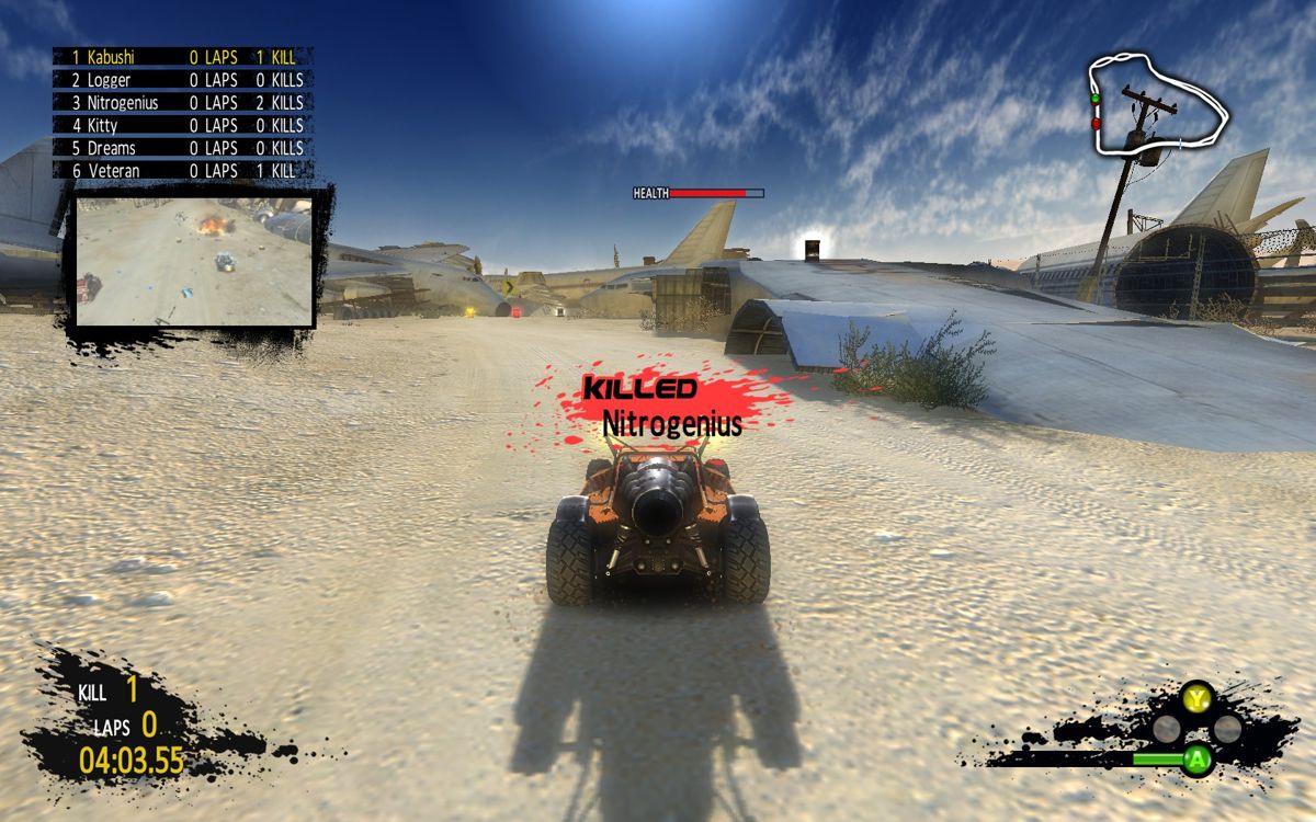 PAM: Post Apocalyptic Mayhem (Windows) screenshot: I killed someone with my rear attack - it's then show in the rear mirror