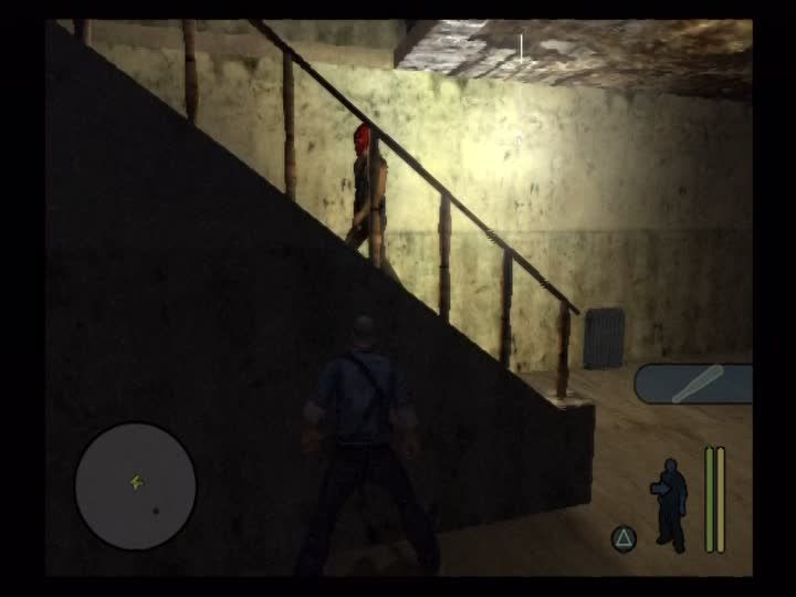 Manhunt (PlayStation 2) screenshot: Stay out of the light to let this one pass.