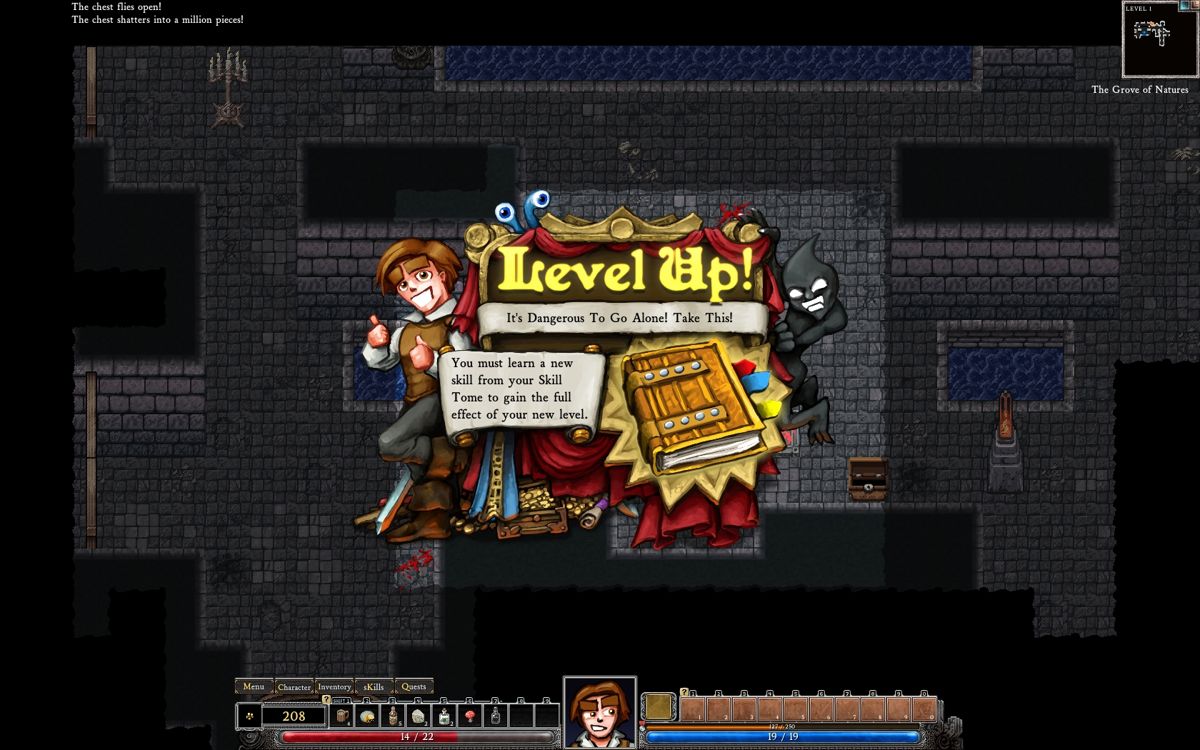 Dungeons of Dredmor (Windows) screenshot: Never before has going level up looked so good