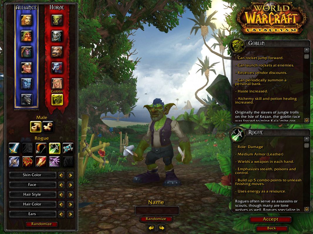 World of WarCraft: Cataclysm (Windows) screenshot: Creating a goblin character.