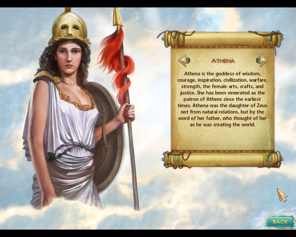 Heroes of Hellas 3: Athens (Windows) screenshot: Athena's description in the Heroes section.