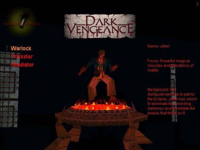 Dark Vengeance (Windows) screenshot: There are three characters to choose from, this is 'The Warlock' ...
