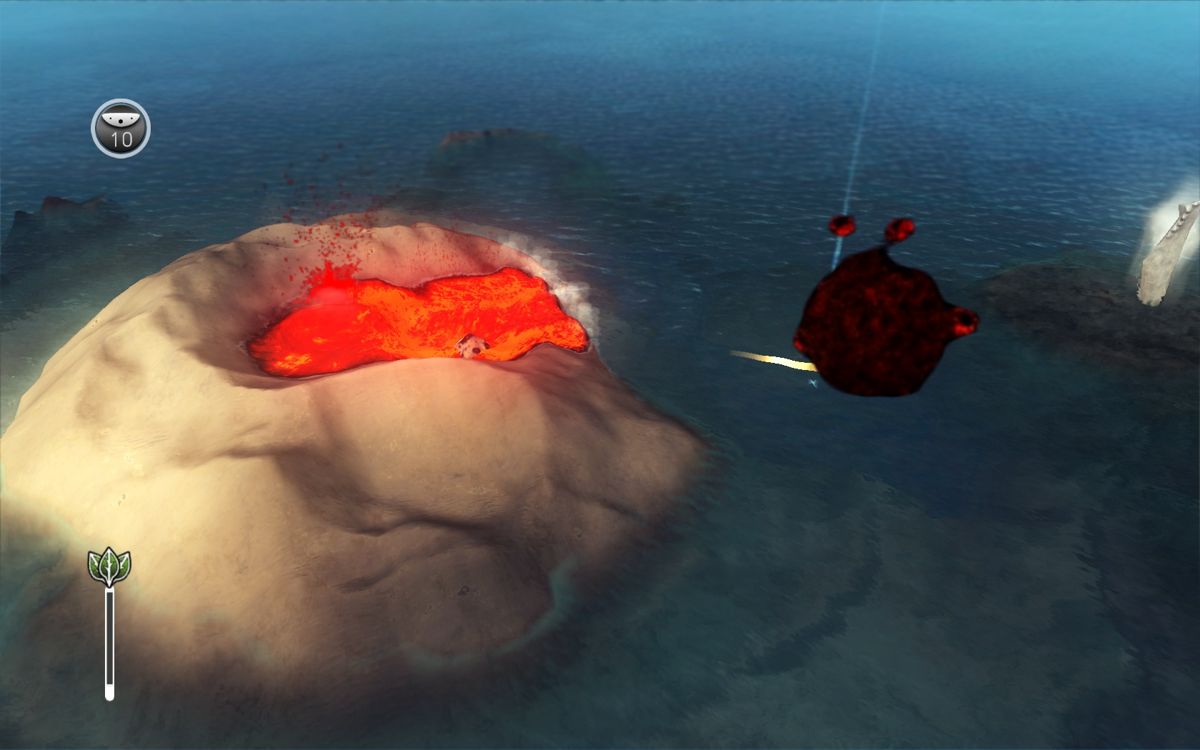 From Dust (Windows) screenshot: You can use lava to build new islands