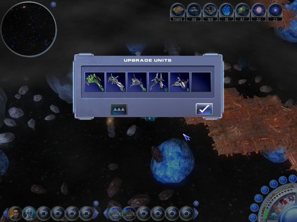 Spaceforce: Captains (Windows) screenshot: Upgrading fighters in an outside station.