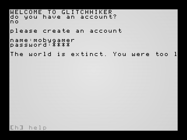 GlitchHiker (Windows) screenshot: You can still create an account, but the game is already extinct.