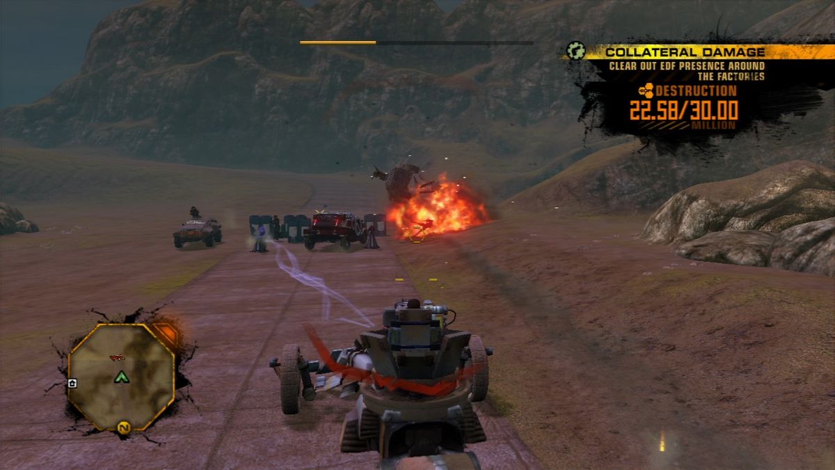 Red Faction: Guerrilla (PlayStation 3) screenshot: Clearing an EDF blockade.