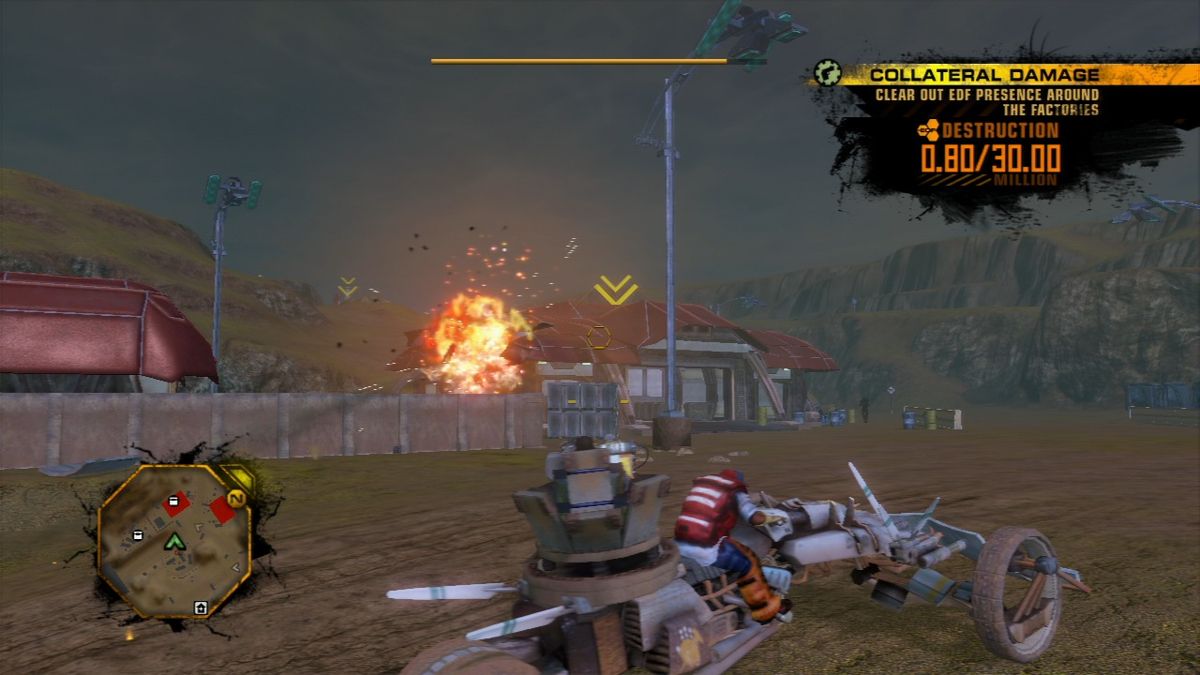 Red Faction: Guerrilla (PlayStation 3) screenshot: Doing some collateral damage to EDF.