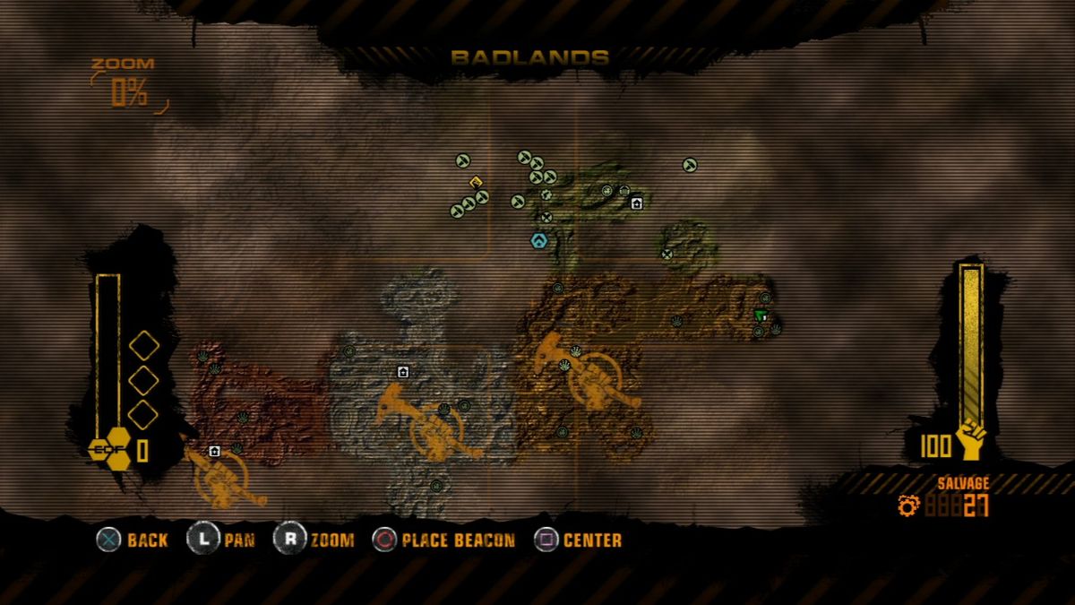 Red Faction: Guerrilla (PlayStation 3) screenshot: Map shows currently revealed territory and left out missions.
