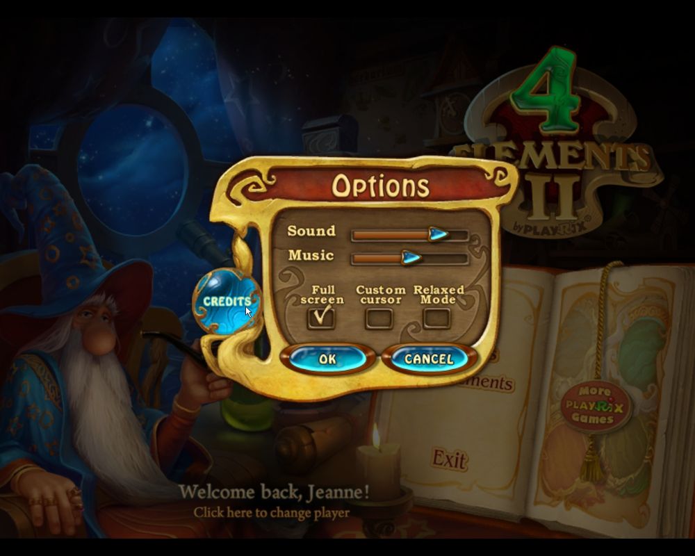4 Elements II (Windows) screenshot: Options screen