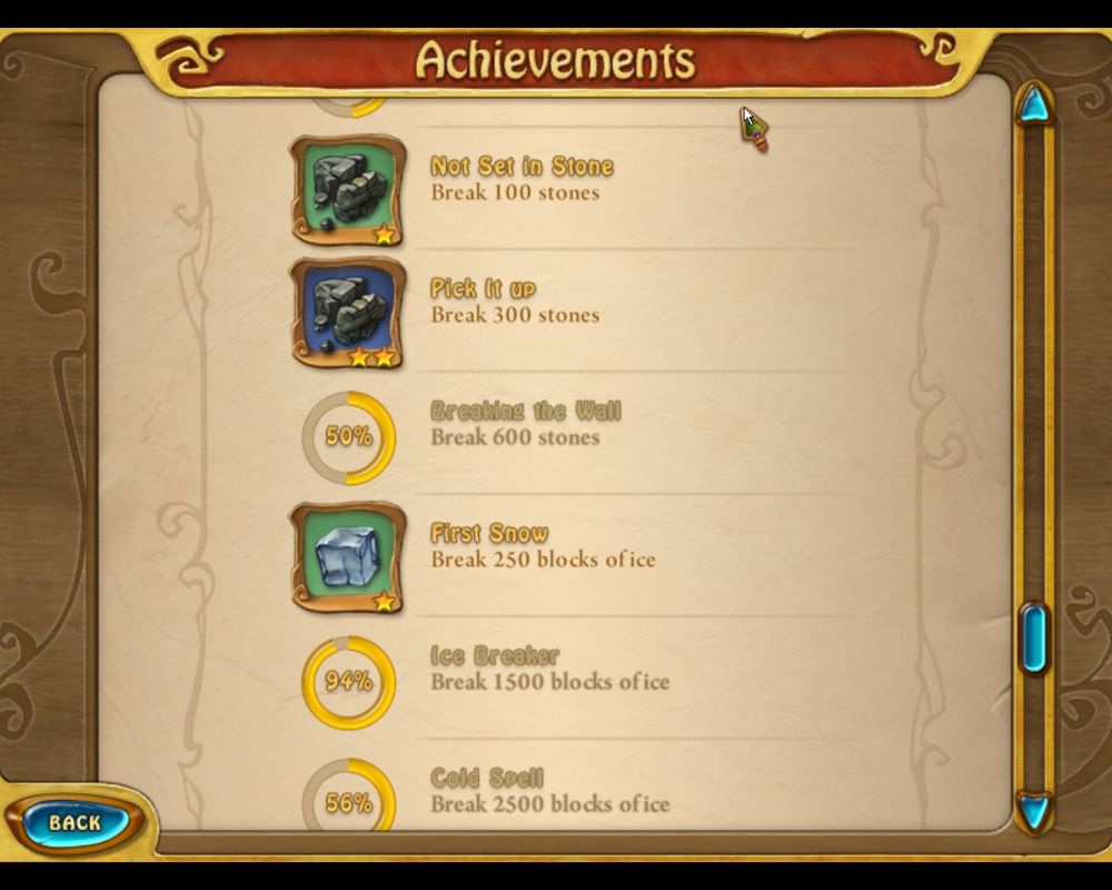 4 Elements II (Windows) screenshot: The Achievements screen