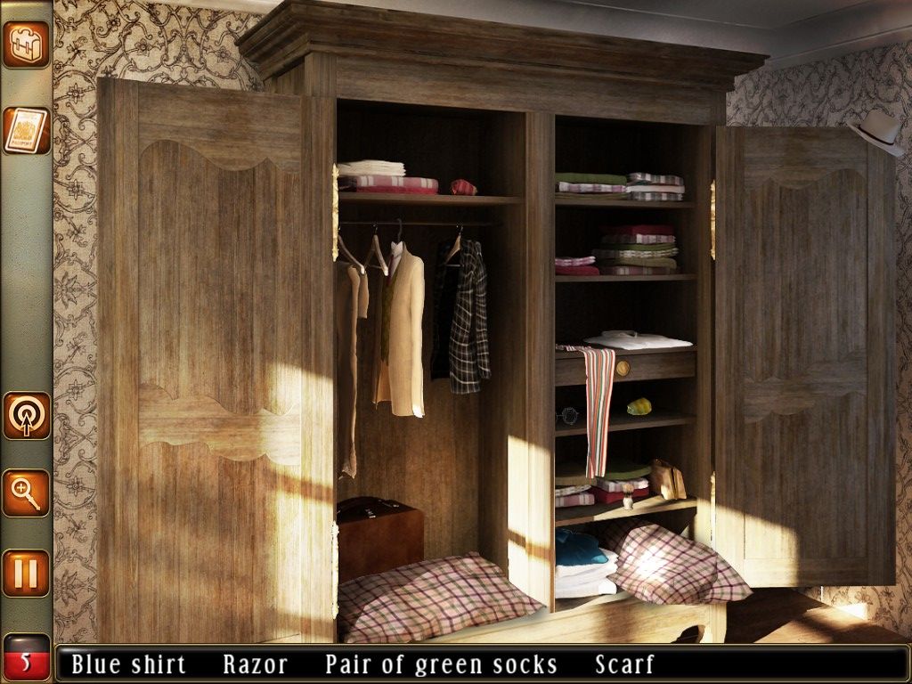 Around the World in Eighty Days: Phileas Fogg (iPad) screenshot: Phileas Fogg's wardrobe closet - objects