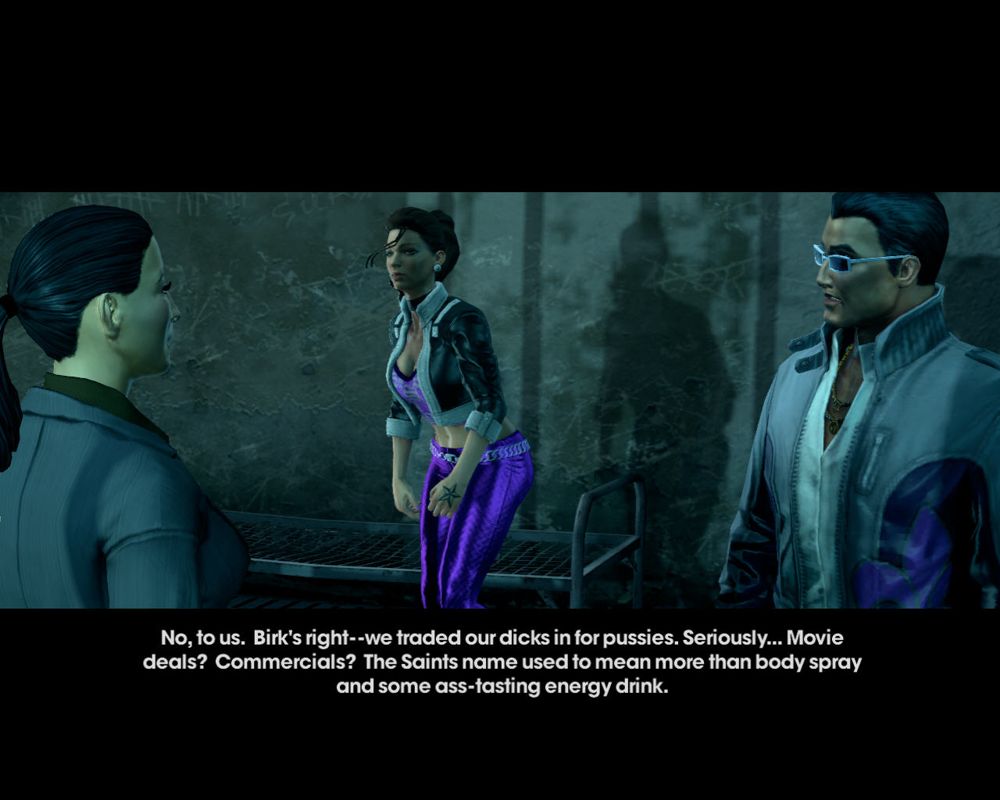 Saints Row: The Third (Windows) screenshot: A cutscene early in the game