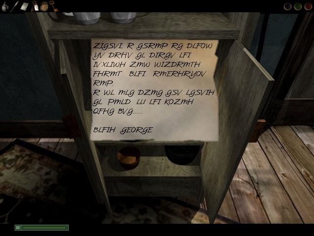 Dark Fall: The Journal (Windows) screenshot: Finding the letter was easy, deciphering however, may take some brainstorming.