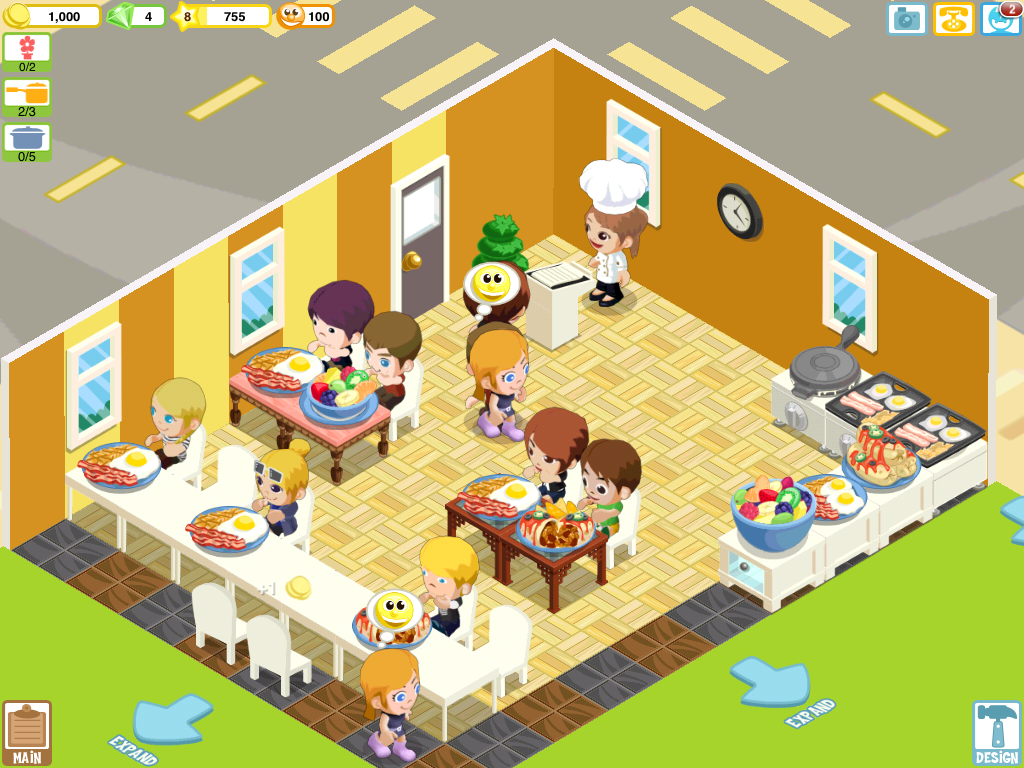 Restaurant Story (iPad) screenshot: Modest restaurant. Zooming in on eggs and bacon :)