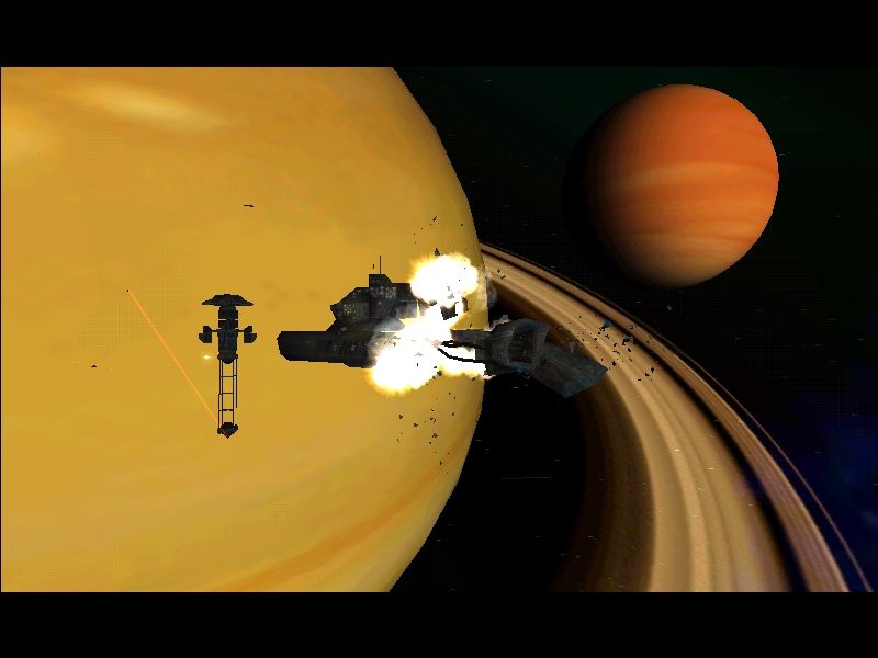 Starlancer (Windows) screenshot: One of friendly ships gets destroyed by the enemy