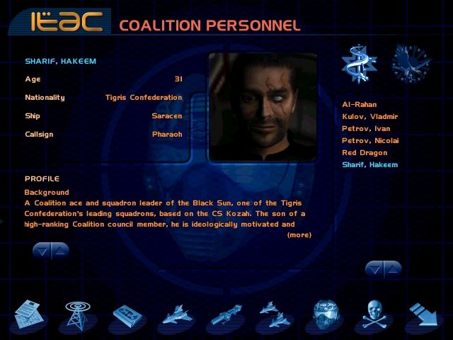 Starlancer (Windows) screenshot: Game have database on main heroes
