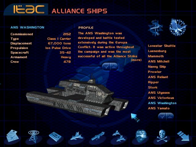 Starlancer (Windows) screenshot: Game have database on all fighters and star ships too