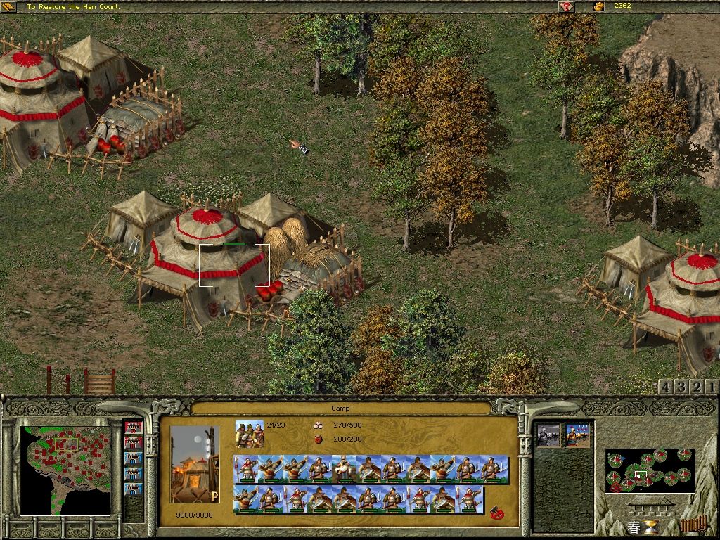 Fate of the Dragon (Windows) screenshot: To support your troops outside the city you need camps where they can restore health and strength
