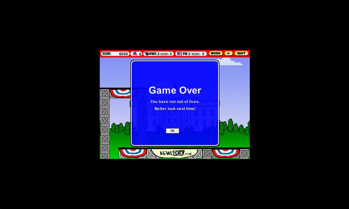 White House Joust (Windows) screenshot: Run out of life! Game over! ;(