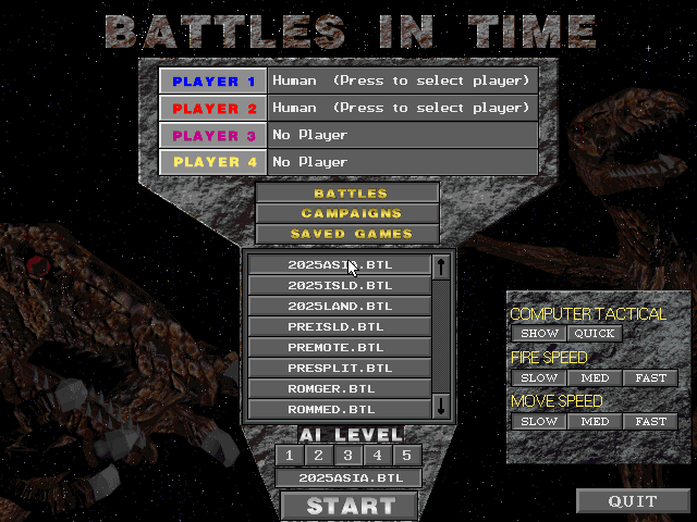 Battles in Time (DOS) screenshot: Main menu