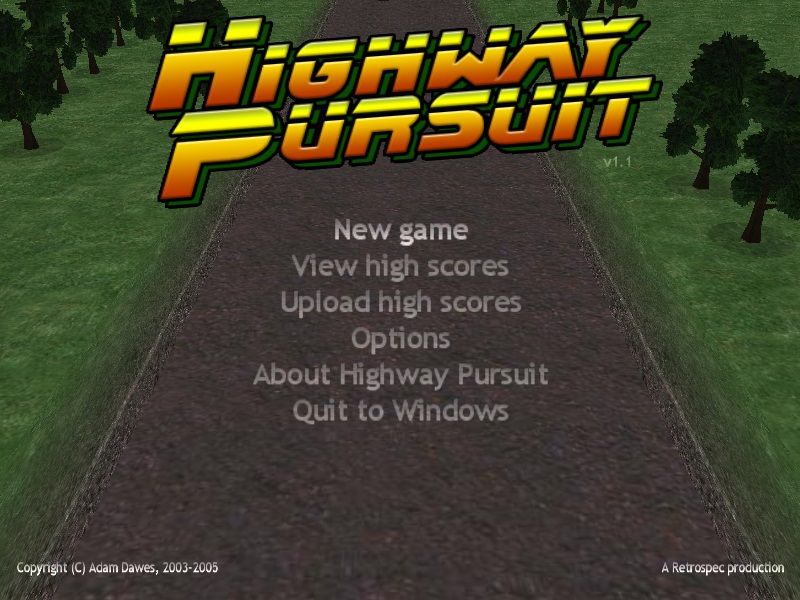 Highway Pursuit (Windows) screenshot: Main menu