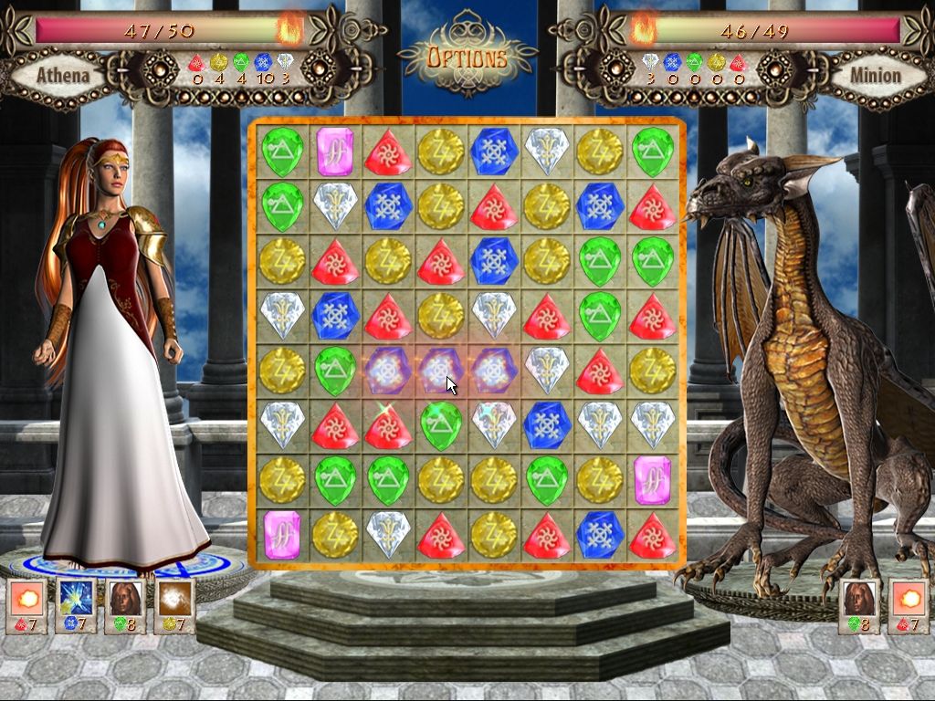Throne of Olympus (Windows) screenshot: I made a match. Notice that the board layout, size and shape don't change.