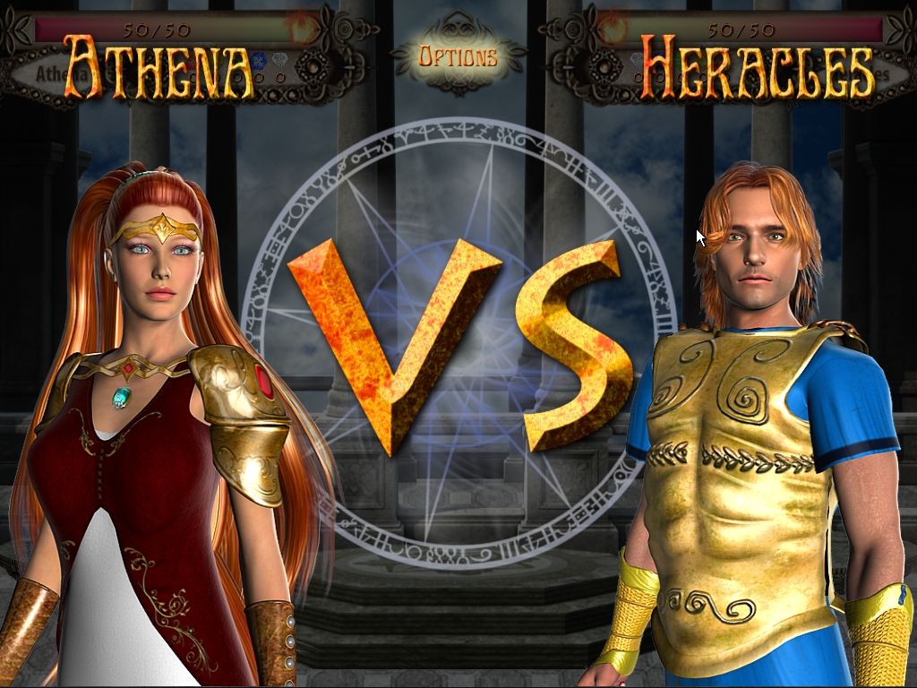 Throne of Olympus (Windows) screenshot: Athena looks like a Barbie doll. She will face Hercules in this round.