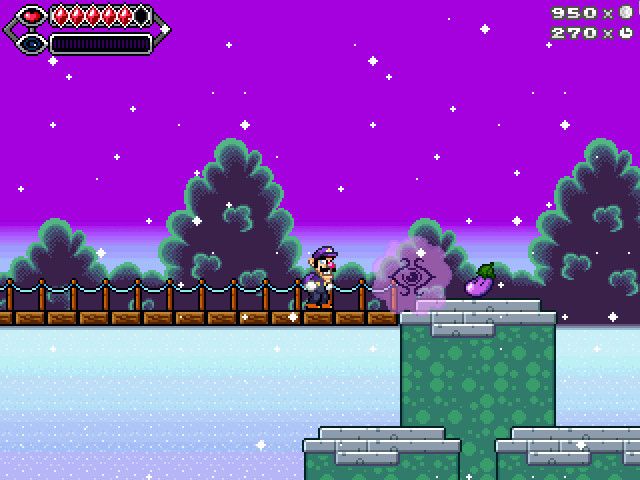 Psycho Waluigi (Windows) screenshot: An eggplant will call to me a helper.