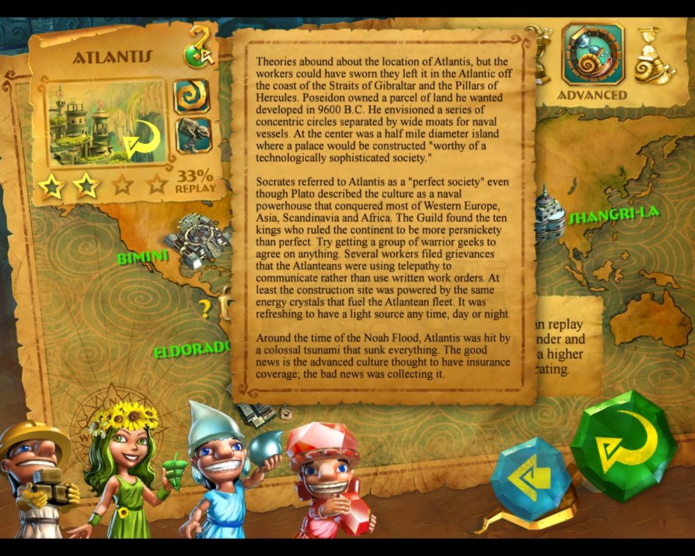 7 Wonders: Magical Mystery Tour (Windows) screenshot: The description for Atlantis, which I think is the hardest of the seven