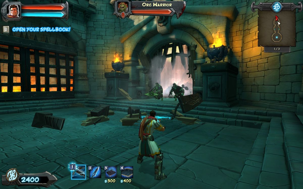 Orcs Must Die! (Windows) screenshot: The orcs break through the doors