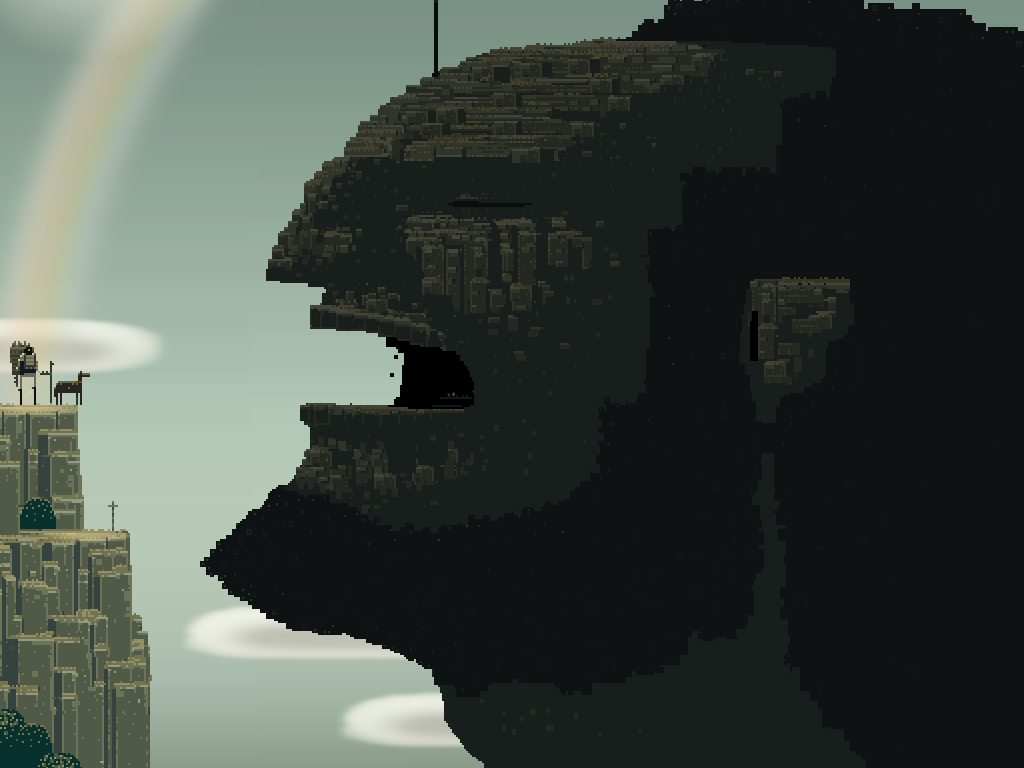 Superbrothers: Sword & Sworcery EP (iPad) screenshot: A mountain with the shape of a large head