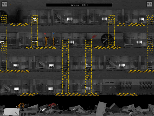 Cell Block A (DOS) screenshot: Fire extinguisher to the face