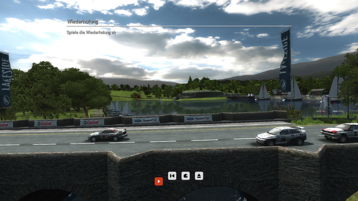 SEGA Rally Revo (Windows) screenshot: Nice View - this is the unlockable lakeside track - replay view