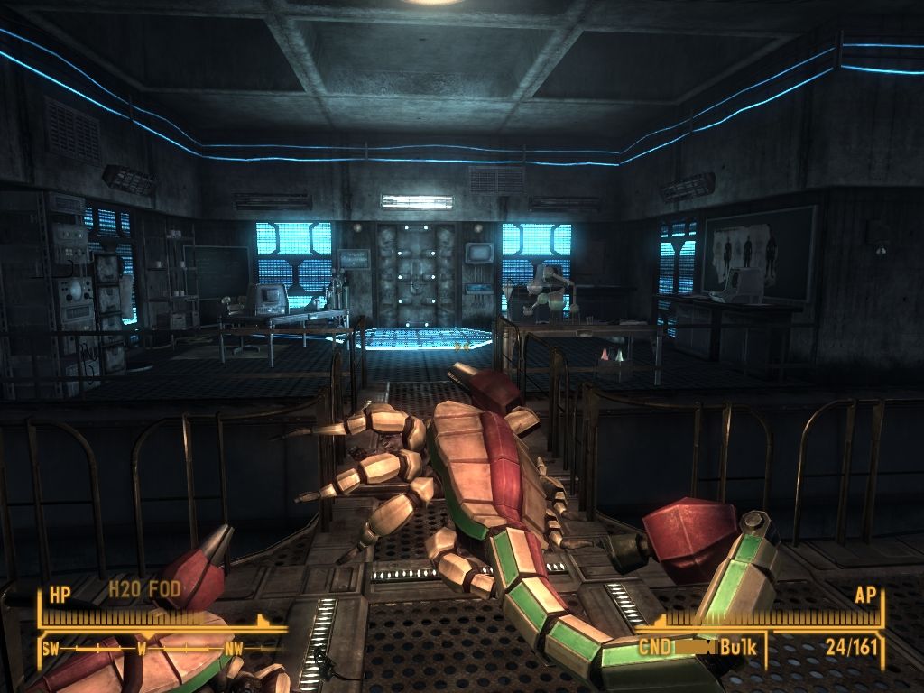 Fallout: New Vegas - Old World Blues (Windows) screenshot: Robotic version of wasteland rad scorpion