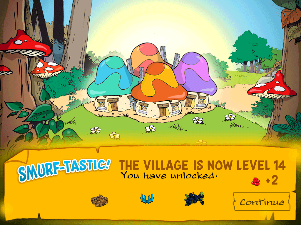 The Smurfs' Village (iPad) screenshot: Yay! Level up!!..