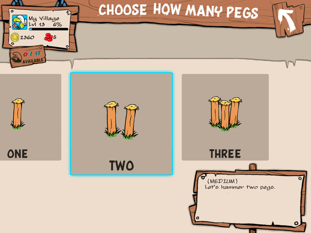The Smurfs' Village (iPad) screenshot: Choosing mini-game difficulty