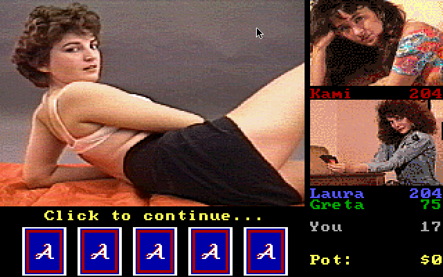 Strip Poker III (DOS) screenshot: First victim - Greta.