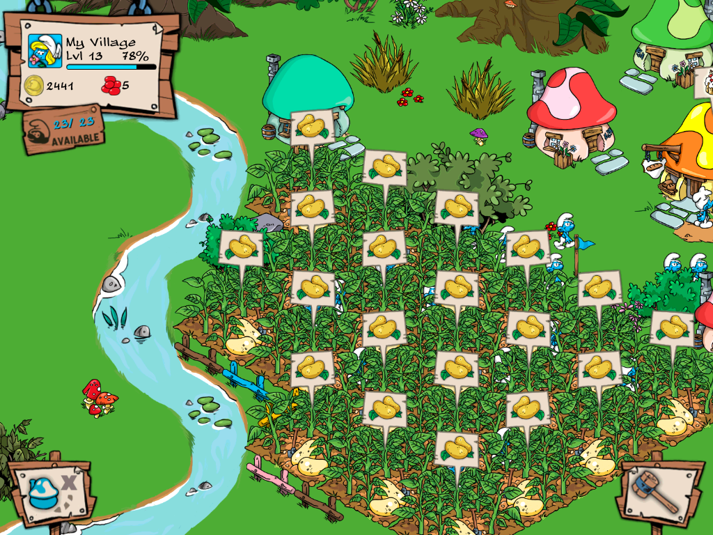 The Smurfs' Village (iPad) screenshot: There be POTATOES here!..