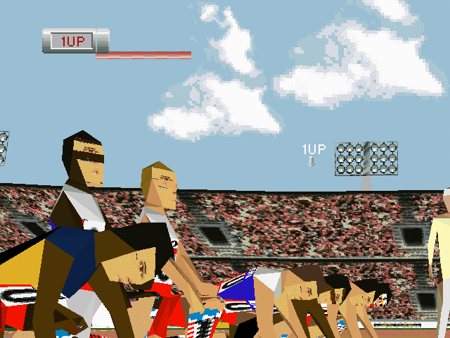 Olympic Games: Atlanta 1996 (DOS) screenshot: Preparing to race the 100 meters.
