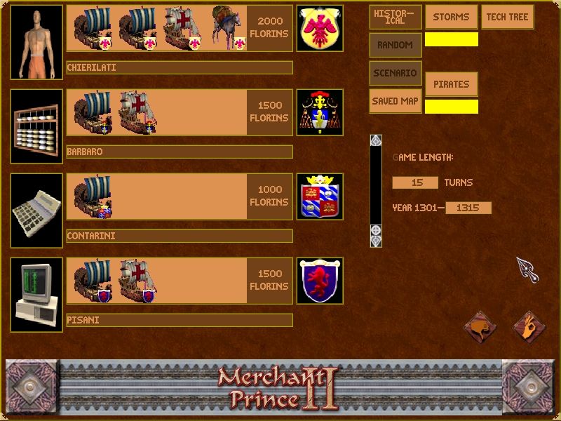 Merchant Prince II (Windows) screenshot: Setting up a new game