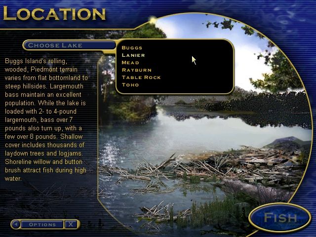 Championship Bass (Windows) screenshot: Picking your lake