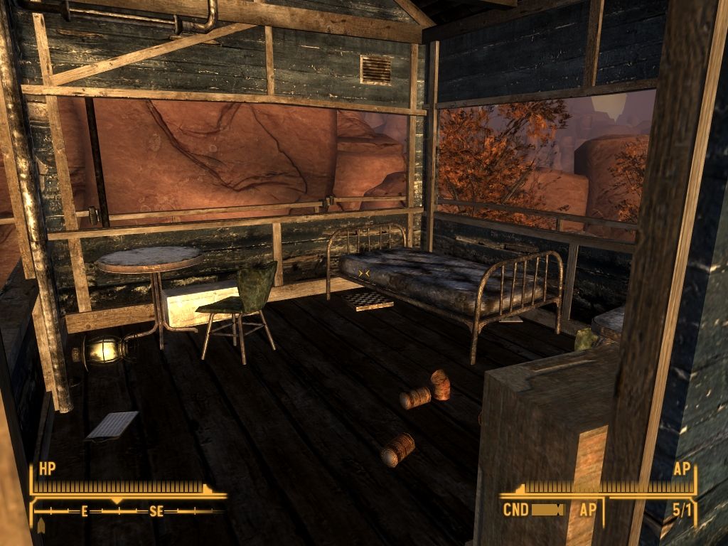 Fallout: New Vegas - Honest Hearts (Windows) screenshot: Someone had used this ranger outpost.