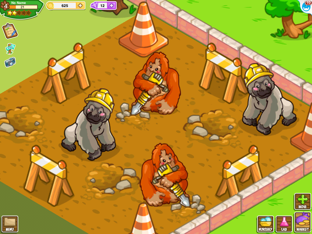 Zoo Story 2 (iPad) screenshot: Gorilla and orangutan workers are expanding the zoo for you :)