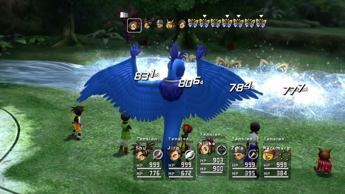 Blue Dragon (Xbox 360) screenshot: Using water magic to flush away the pests.