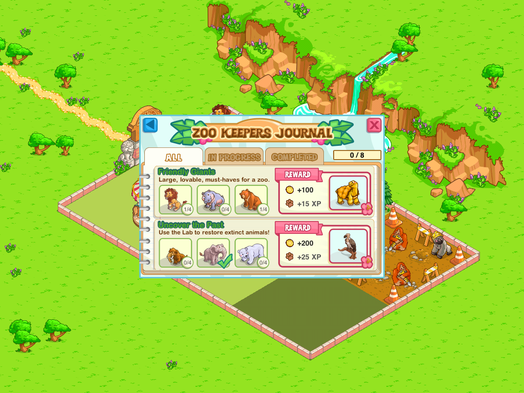 Zoo Story 2 (iPad) screenshot: Main activity menu