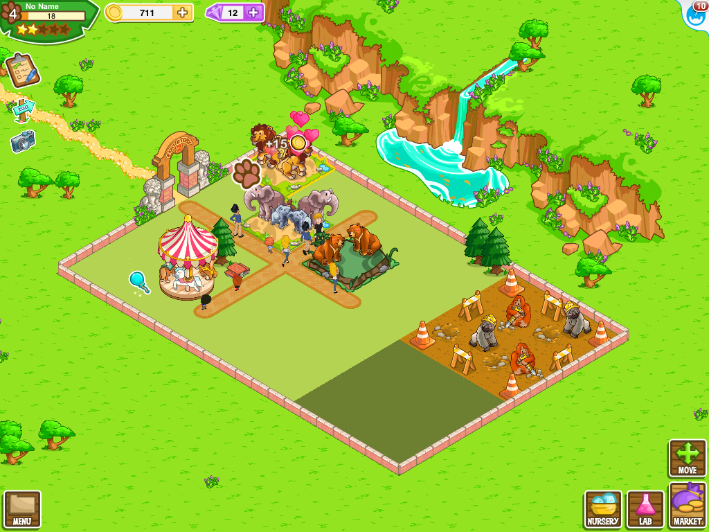 Zoo Story 2 (iPad) screenshot: Overview of a low-level zoo