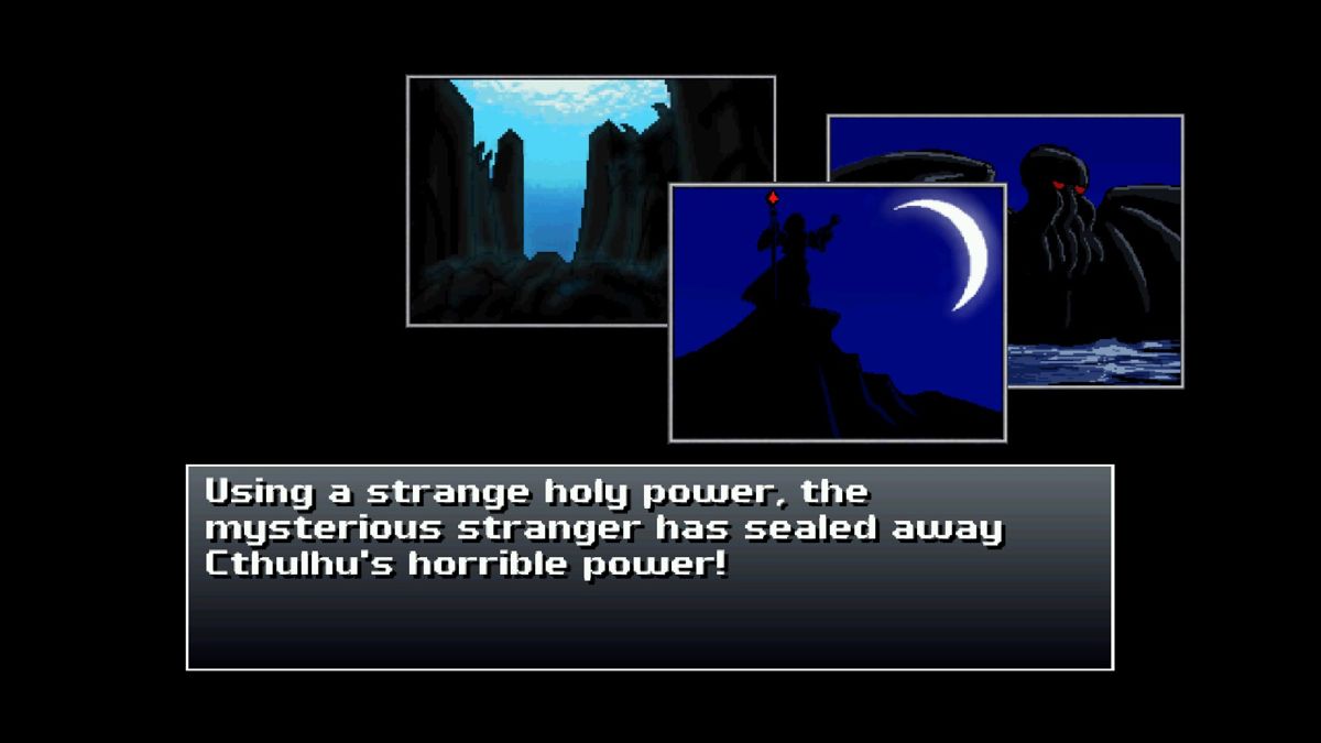 Cthulhu Saves the World (Windows) screenshot: Poor Cthulhu, defeated right from the start