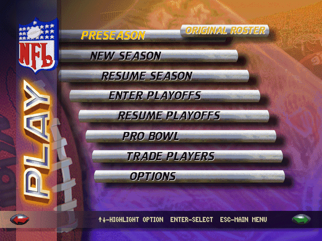 NFL Quarterback Club 97 (DOS) screenshot: Another menu