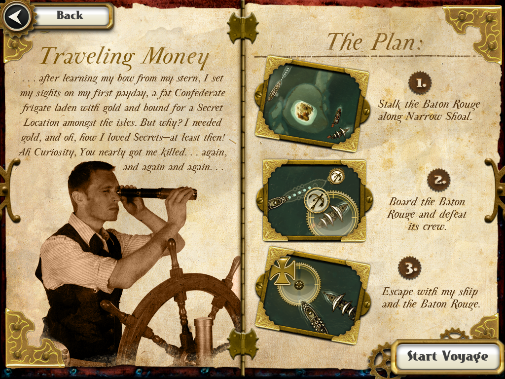 Crimson: Steam Pirates (iPad) screenshot: Mission briefing.