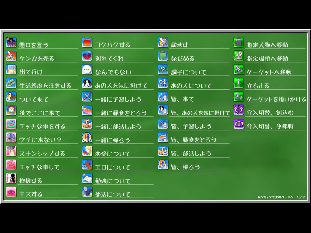 Jinkō Gakuen (Windows) screenshot: Explanation of the game's complex system